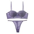 Conjunto de lencería de encaje púrpura con sujetador push-up de copa 1/2 y tanga a juego - S / Morado