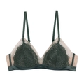 Dunkelgrüner Spitzen-Bralette mit Wimpernborte und beigem Mesh im bügellosen Triangel-Design - S / Dunkelgrünes Hoodie