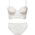 Elegantes weißes Spitzenunterwäsche-Set mit Longline-BH und passendem Netz-Slip - 70B / Weiß