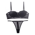 Conjunto de lencería de encaje negro estilo francés con sujetador de malla y tanga - S / Negro