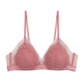 Bralette rose en dentelle de cils avec bonnets triangles et brides satinées - S / Rose