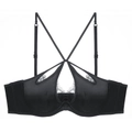 French black satin lace bra with hollow eyelash lace and crossover strap design - S / Tops / Black