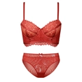 Rotes französisches Spitzen-Dessous-Set mit Bralette und passendem Slip für Damen - 70B / Rot