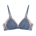 Bralette en dentelle de cils française gris-bleu foncé avec bonnets triangles sans armatures - S / Bleu clair