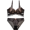 Elegantes Set aus schwarzem Spitzen-BH und Slip mit rosa Schleifen auf weißem Hintergrund - 75B / Schwarz