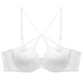 White French style lace bra with satin finish and sexy criss-cross hollow strap design - S / Tops / White