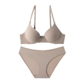 Conjunto de sujetador push-up sin costuras con cierre frontal y braga beige suave - 70A / Color Piel
