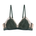Bralette en dentelle de cils vert forêt avec bonnets triangle et broderie florale - S / Vert Foncé