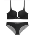 Ensemble soutien-gorge push-up noir sans couture avec culotte et détails en tulle - 70A / Haut Et Bas / Noir
