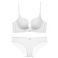 White seamless deep U-neck bra and brief set with mesh side wings for women - 70A / White