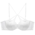Weißer französischer Satin-Spitzen-BH mit Wimpernspitze und eleganten Kreuzgurten - S / Weiß
