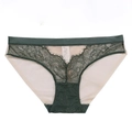 Culotte en dentelle vert foncé avec broderie florale, taille en soie et maille fine - Vert Foncé