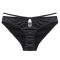 Black seamless low-waist panties with lace hollow-out design and double waistband - S / Black