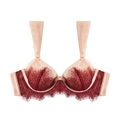 Spitzen-BH mit Wimpernborte und transparenten Trägern in Burgund und Beige Kontrast - 70B / Rot