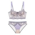 Elegant lavender purple floral lace lingerie set with embroidered bra and panty set - Purple (Bra And Panties)
