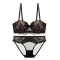 Ensemble lingerie en dentelle française avec soutien-gorge push-up et culotte en maille - 70B / Noir