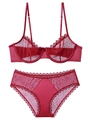 Set lingerie rosso scuro in rete trasparente con motivo leopardato e reggiseno con ferretto - M / Rosso