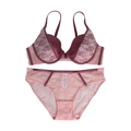 Flat lay of french lace lingerie set with silk details and floral embroidery textures - 70B / Dark Pink And Light Pink