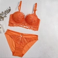French style sexy orange lace lingerie set with embroidery and 75B size tag detail - Orange