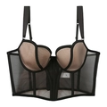 French style black mesh bustier bra with corset-inspired boning and adjustable straps - S / Black