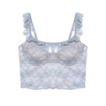 Hellblauer französischer Spitzen-Bralette mit Soft-Bügel und Rüschenträgern - S / Blau