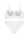 Sexy weißes Spitzen-Lingerie-Set mit Push-Up-BH und Netz-Slip mit goldenen Ringen - 75B / Weiß
