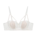 White French floral embroidery lace bra with thin 1/2 cup design and V-shape straps - 70A / White