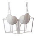 Bustier de malla blanca estilo francés con varillas estructuradas y bordes ondulados finos - S / Blanco