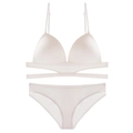 Ensemble de lingerie triangle sans couture style français en blanc crème avec bretelles - M / Blanc