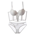 Completo intimo a corsetto bianco in mesh trasparente con stecche di sostegno - S / Bianco