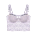 Bustier-Crop-Top aus hellvioletter französischer Spitze mit Bügeln und Rüschenträgern - S / Lila