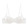 White front-close bra with mesh splicing and vertical lines on pure white background - 70A / White