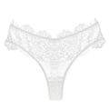 Detailopname van een witte kantentanga met bloemenpatroon en golvende randen - M / Wit