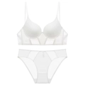 Conjunto de sujetador en U francés sin costuras y bragas de malla en color blanco - 70A Copa Gruesa / Blanco
