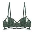Bosgroene kanten mesh bh met beugels en decoratieve gekruiste bandjes voor dames - 70A / Groen