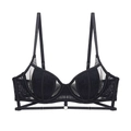 Sexy zwarte kanten beha met transparante mesh en uitgesneden ringdetail op witte basis - 70A / Zwart