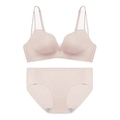Seamless light pink wireless bra and panty set with delicate lace trim for a feminine look - 70B / Top And Bottom / Nude