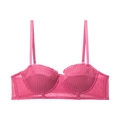 Soutien-gorge push-up en dentelle rose foncé avec maille nid d'abeille et bretelles - Rose rouge