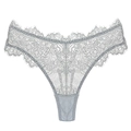 Elegante lichtgrijze kanten string voor dames met bloemenpatronen en wimperkant - M / Grijs