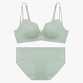 Seamless light green wire-free bra and panty set with thin straps and smooth finish - 70B / Top And Bottom / Green