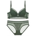 Conjunto de lencería de encaje verde oscuro con espalda en U y bordado floral - Set de Circonita Verde / 80B