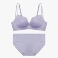 Seamless lavender lingerie set with wireless plunge bra and matching wavy edge panty - 70B / Top And Bottom / Grey Purple