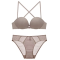 Ensemble soutien-gorge sans coutures avec agrafe avant et culotte en mesh couleur taupe - 70A Bonnet Épais / café