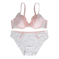 French lace lingerie set with pink and white contrast color push-up bra and panty - 70B / White And Light Pink