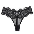 Sexy zwarte kanten string met bloemenpatroon en fijne wimperkant-afwerking - M / Zwart