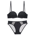 Ensemble de lingerie noire sans couture avec soutien-gorge push-up et culotte en tulle - 70A Bonnet Épais / Noir