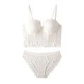 French style white lace bustier lingerie set with floral patterns and scalloped edges - 70B / Top And Bottom / White