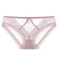 Bragas de encaje rosa palo para mujer con malla transparente y detalle de lazo - M / Rosa