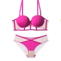Sexy rose red push up bra and mesh panties set with contrasting trim details - 75C / Rose Red