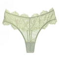 Mint green lace thong for women featuring floral embroidery and eyelash lace edges - Green